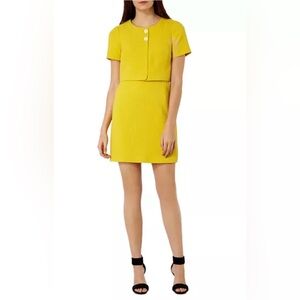 Karen Millen Yellow Short Sleeve Textured Shift Dress Size 10